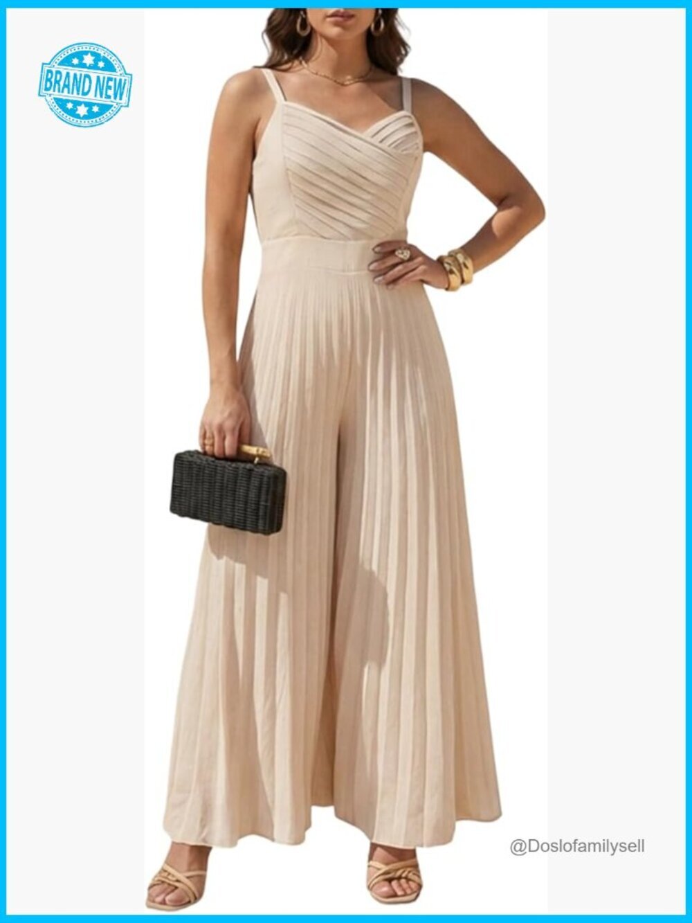 Flowy Pleated Wide Leg Jumpsuit Sleeveless Spaghetti Strap Summer Romper